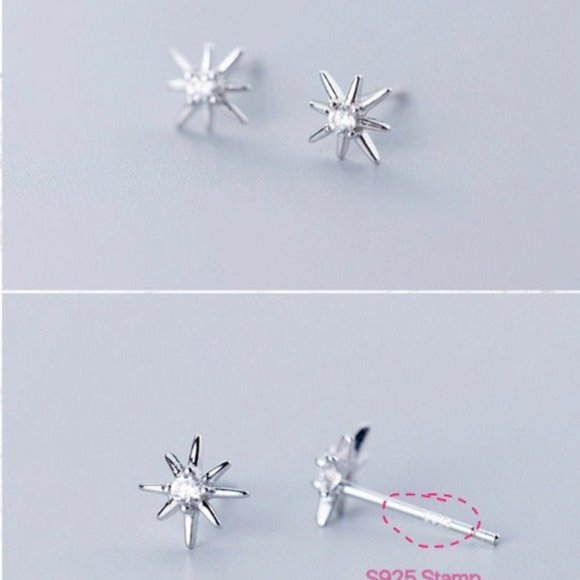 A Pair Silver Small Star Stud Earrings-ECZ007 Silver - Picture 6 of 9